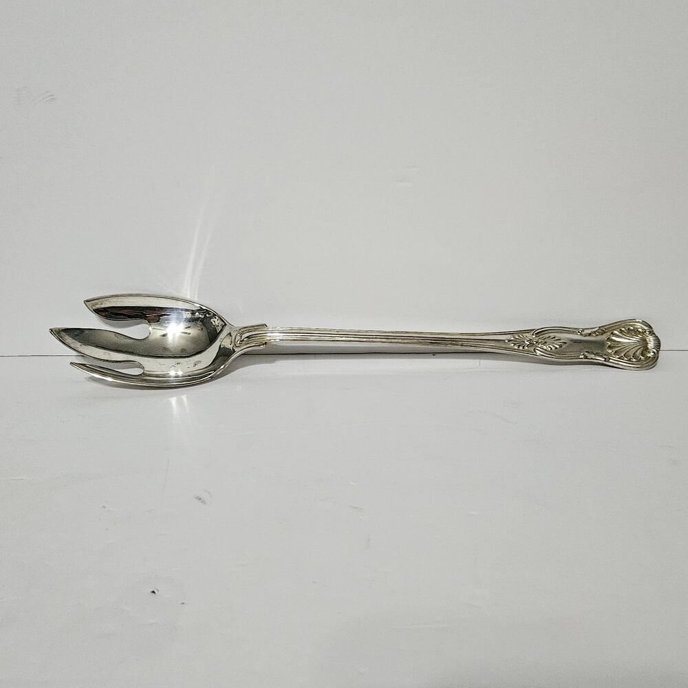 FB Rogers Silverplate Kings Pierced Salad Serving Spoon Italy 13"